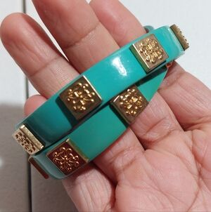 Rustic Cuff Meagen Gold Tone Logo Turquoise Genuine Leather Double Wrap Bracelet